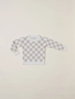 Toddler CozyChic® Cotton Checkered Pullover -MOON HOME Shop BDKNV22479 Oatmeal Cream 1 W