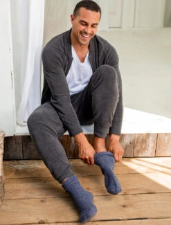 CozyChic® Men's Ribbed Socks -MOON HOME Shop BDMCC1077 indigo pacific blue 1