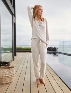 CozyChic Ultra Lite® Rib Back Placket Henley -MOON HOME Shop BDWCU21252 4878 V3