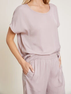 Washed Satin Tee & Cropped Pant Set 12 Washed Satin Tee & Cropped Pant Set -MOON HOME Shop BDWES21241 Feather 5237