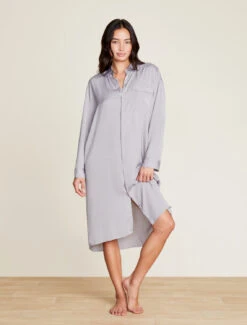 Washed Satin Piped Nightshirt With Love Embroidery 13 Washed Satin Piped Nightshirt With Love Embroidery -MOON HOME Shop BDWES21645 DoveGray 1322