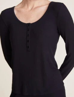 Malibu Collection® Ultra-Soft Rib Long Sleeve Henley 12 Malibu Collection® Ultra-Soft Rib Long Sleeve Henley -MOON HOME Shop BDWMC21934 Black 1684