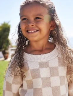 Toddler CozyChic® Cotton Checkered Pullover -MOON HOME Shop BFD SS 24 BDKNV22479 Oatmeal Cream 1493